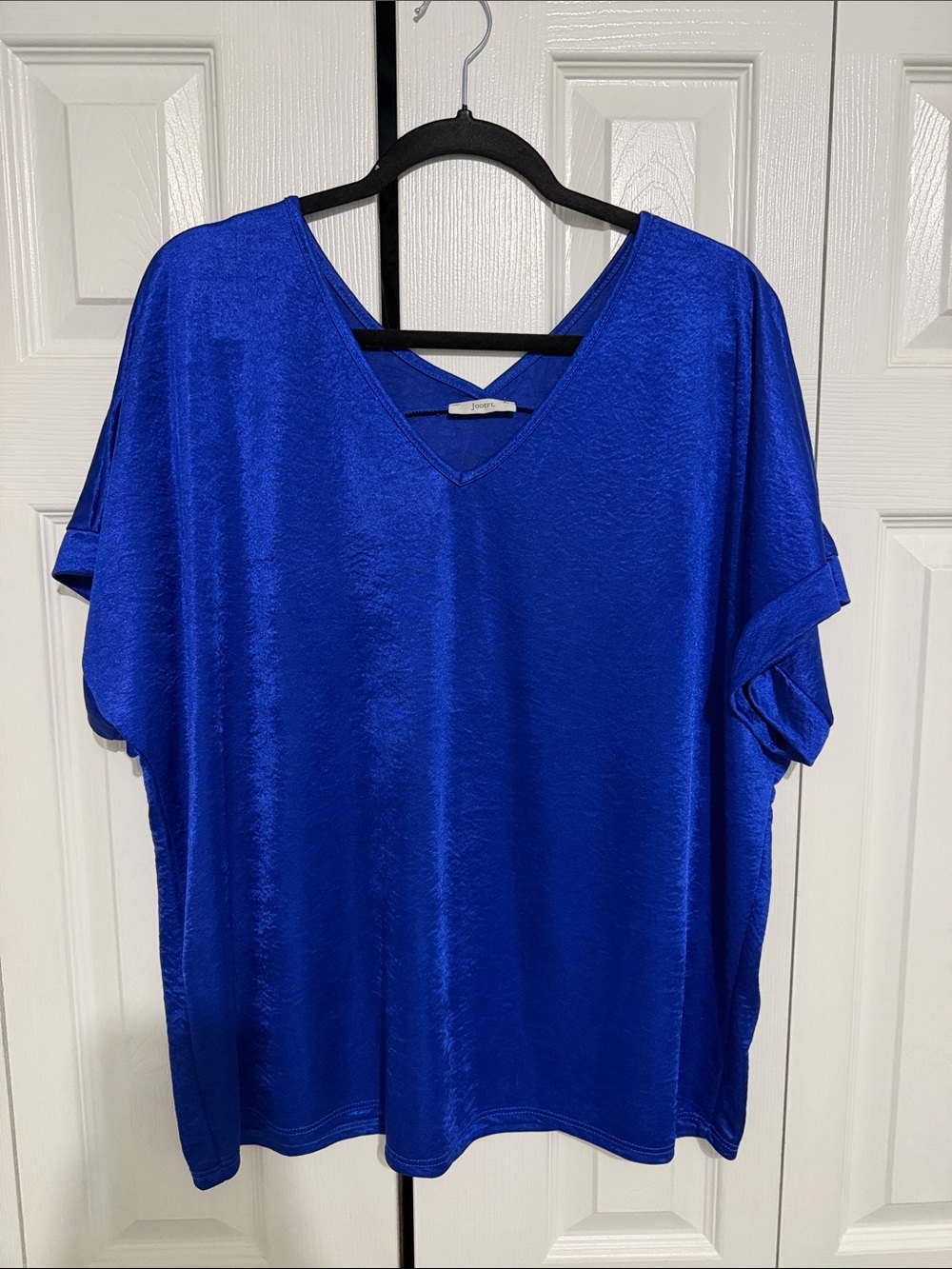 Vibrant Blue V-Neck Satin Top